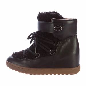 Coach Monroe Booties - Black Leather, Shearling-Trim Lace-Up Ankle Boots